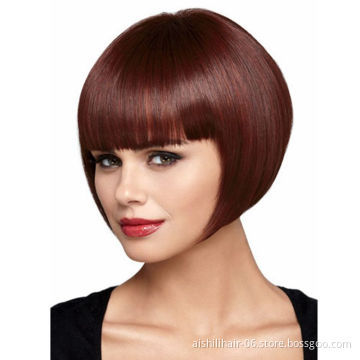 Hot selling Fashion Short BOBO Wigs for Women blonde-brown color Synthetic straight hair Wigs 11 Inch